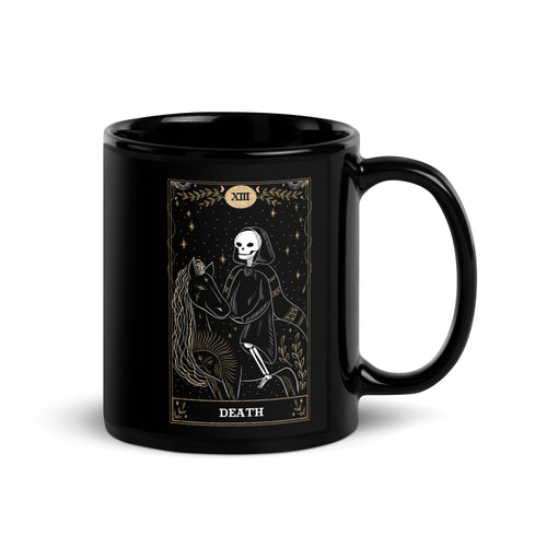 Death tarot card black coffee mug for goths ghost hunters and Halloween fans