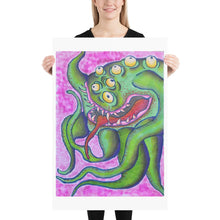 Load image into Gallery viewer, Creepy green monster with lots of eyes art print Halloween art
