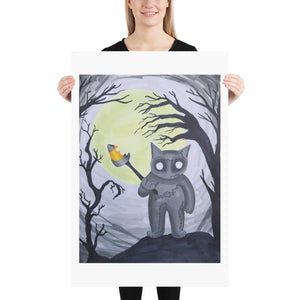 Spooky Halloween cat with Candy Corn Art Print Poster