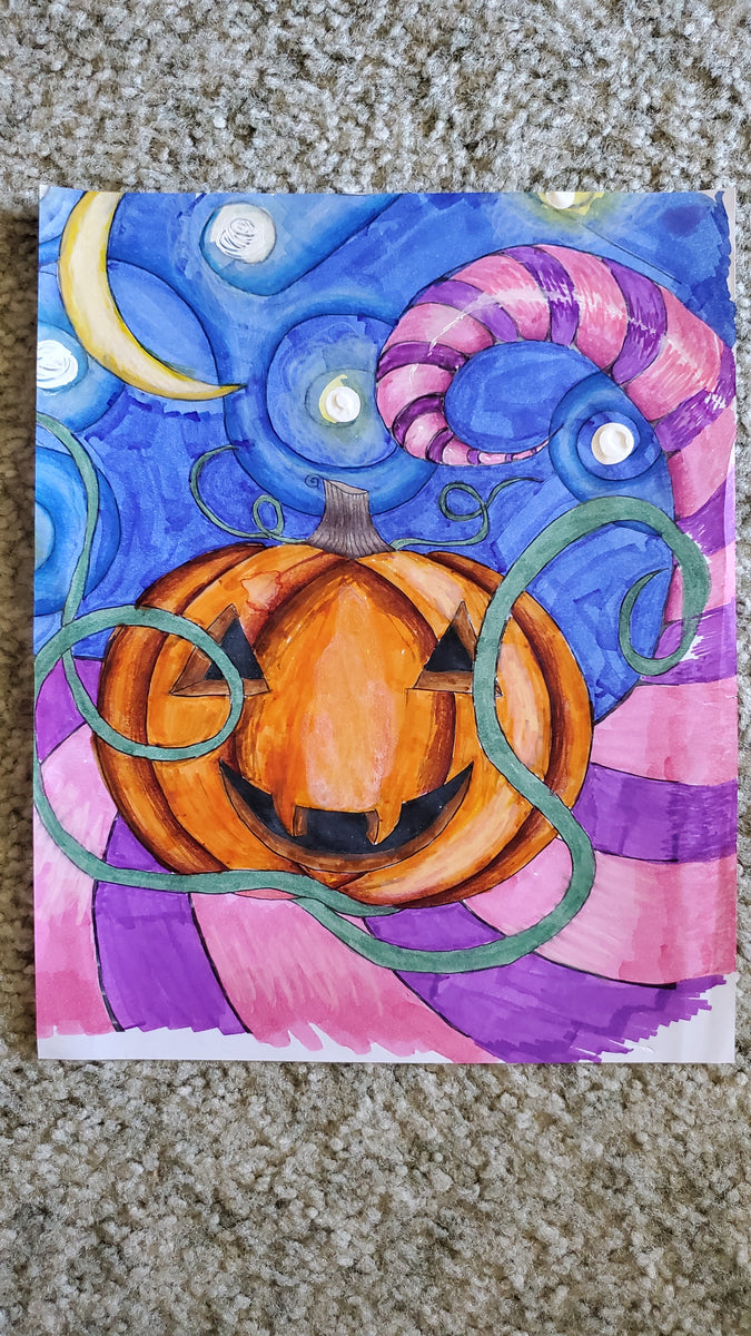 Pumpkin Moon Adult Coloring Page From the Dark Whimsical Art Adult Col