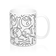 Load image into Gallery viewer, Skull and Bones Black and White Coffee Mug 11oz
