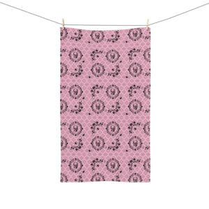 Victorian Skulls and Spiders Pattern Pink and Black Hand Towel