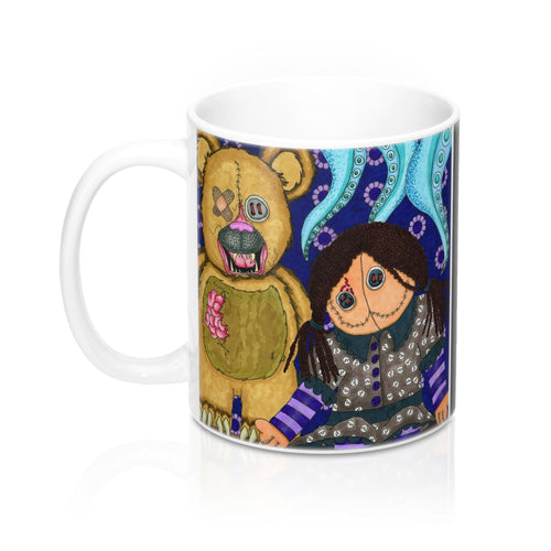 Halloween Coffee Mug Scary Toys by artist Roxanne Crouse Dark whimsical art