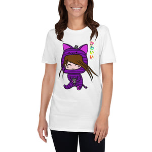 Kawaii Cat Girl with Two Cats Short-Sleeve Unisex T-Shirt white